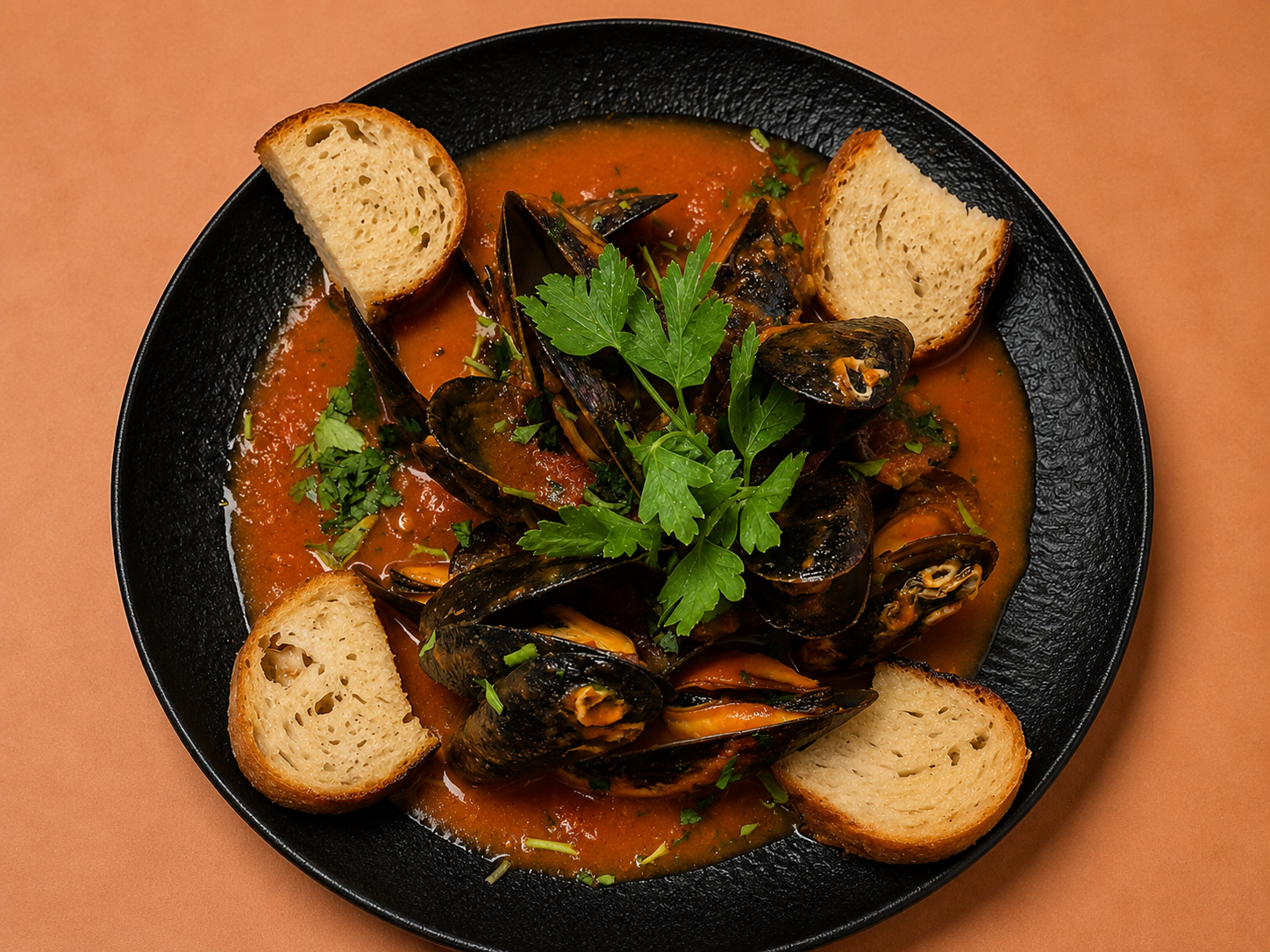 Miesmuscheln in Tomatensoße